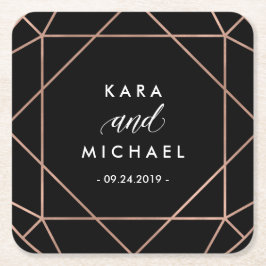 Black Modern Geometric Diamond Bröllop Underlägg Papper Kvadrat