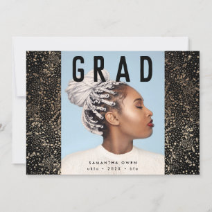 Black Modern Gold Foil Botanicals Grad Photo Meddelande