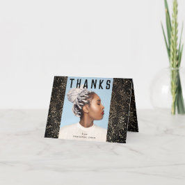 Black Modern Gold Foil Botanicals Grad Photo Tack Kort