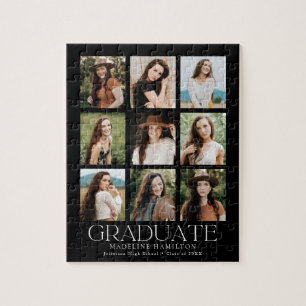 Black Modern Grid 9 Photo Collage Studenten Pussel