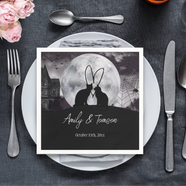 Black Modern Halloween Bröllop Förlovning Anpassni Pappersservett (Skapare uppladdad)