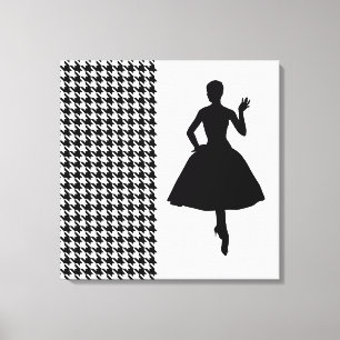 Black Modern Houndstooth med mode Silhouette Canvastryck