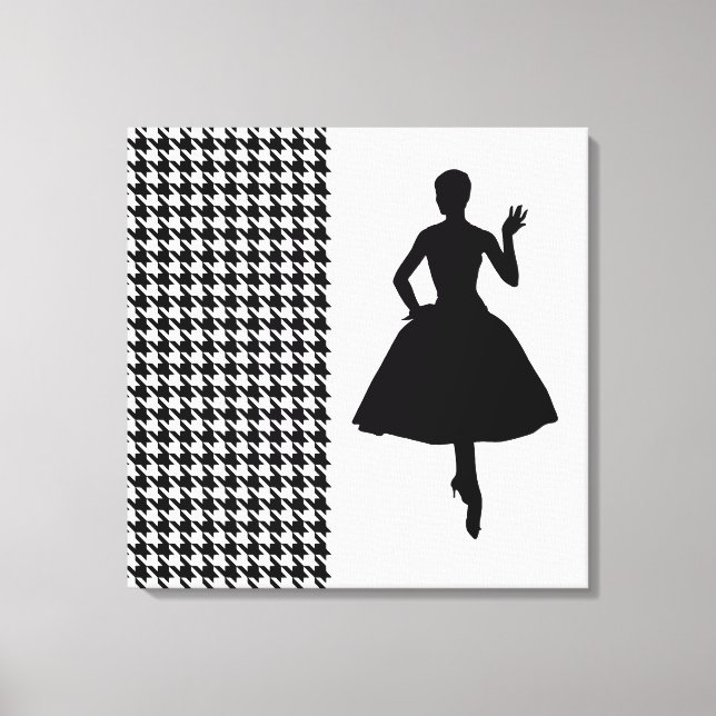 Black Modern Houndstooth med mode Silhouette Canvastryck (Framsida)