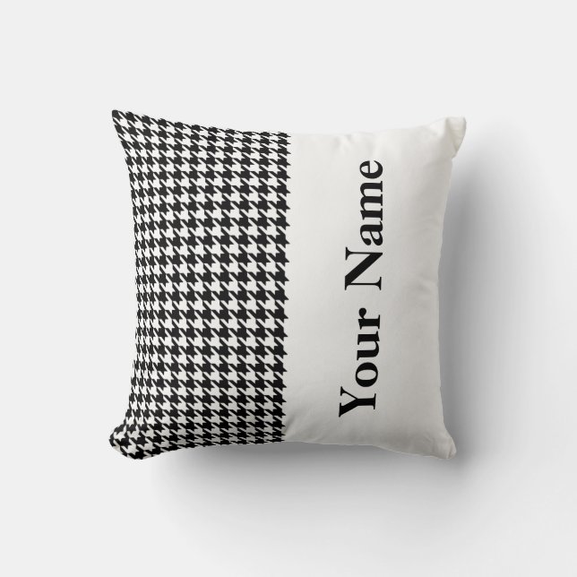 Black Modern Houndstooth med Namn Kudde (Framsida)