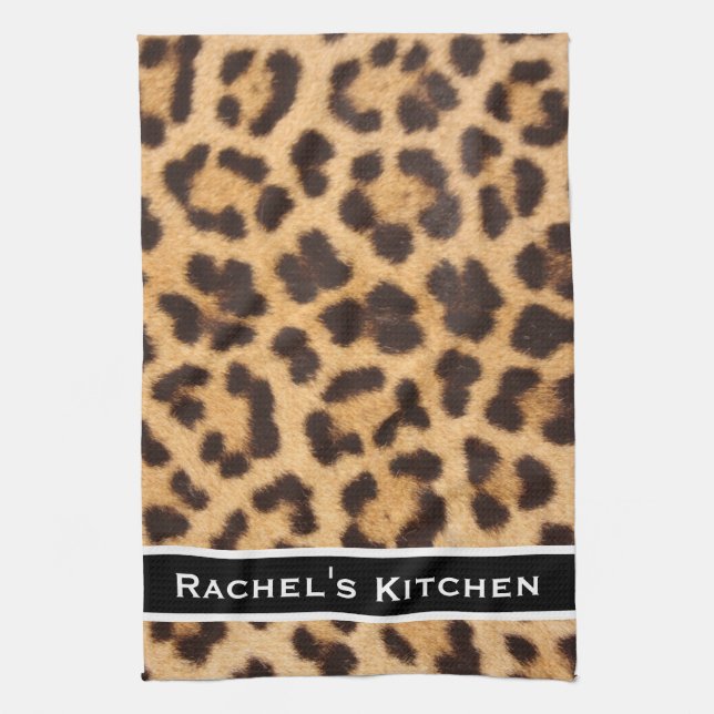 Black Modern Leopard Print Kitchen Towel Towel Kökshandduk (Vertikal)