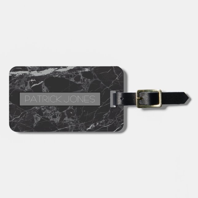 Black Modern Marble Anpassningsbar Luggage Bagagebricka (Horisontell Framsida)
