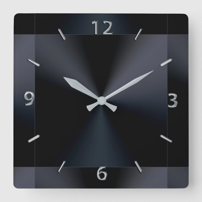 Black Modern Metallic Wall Clock Fyrkantig Klocka (Framsida)