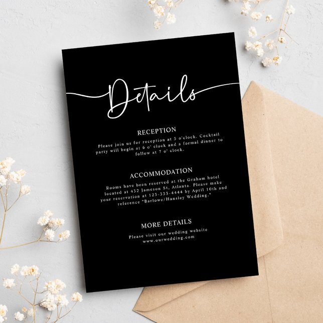 Black Modern Minimal Calligraphy Bröllop Tilläggskort (Black Modern Minimal Calligraphy Wedding Enclosure Card)