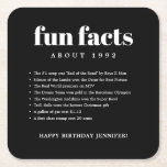 Black Modern Minimal Roligt Facts Birthday År Underlägg Papper Kvadrat<br><div class="desc">Svart,  modern,  minimal Roligt Facts Birthday Year Papper Underlägg en djärv kombination av typsnitt. Skriva alla roligtar från födelseåret,  för att fira din födelsedag i stil.</div>