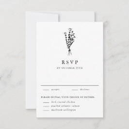 Black Modern Minimalist Blommigt Bouquet Bröllop OSA Kort