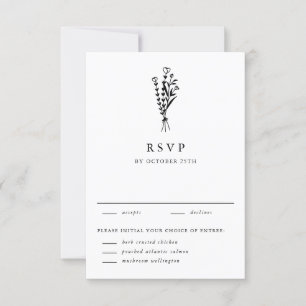 Black Modern Minimalist Blommigt Bouquet Bröllop OSA Kort