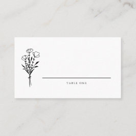 Black Modern Minimalist Blommigt Bouquet Bröllop Placeringskort