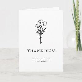 Black Modern Minimalist Blommigt Bouquet Bröllop Tack Kort