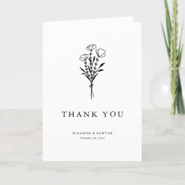 Black Modern Minimalist Blommigt Bouquet Bröllop Tack Kort