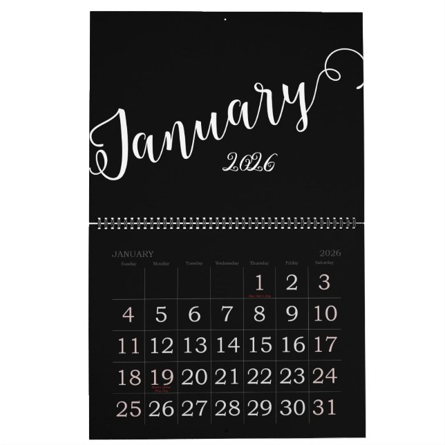 Black | Modern, Minimalist Calendar Kalender (Jan 2026)