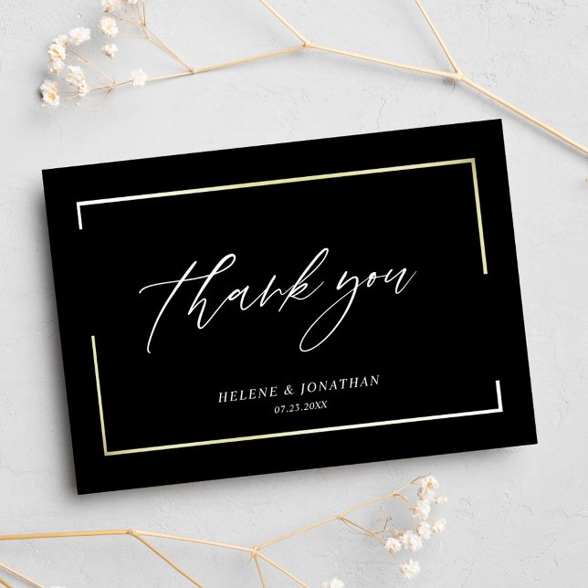 Black Modern Minimalist Elegant bröllop Tack Kort (Black Modern Minimalist Elegant Wedding Thank You Card)