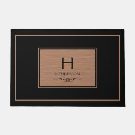 Black Modern Monogram Family Door Mat
