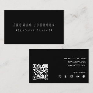 Black Modern Personal Trainer Fitness QR-kod Visitkort