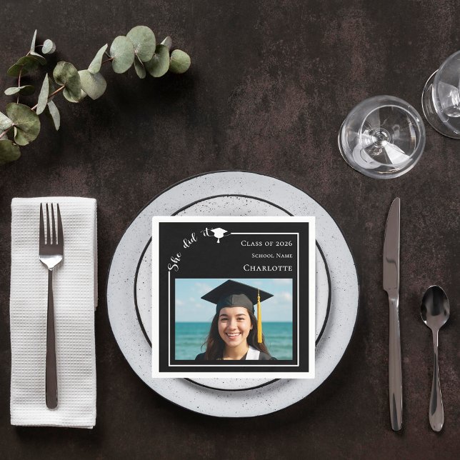 Black modern photo Graduation Party Pappersservett (Skapare uppladdad)