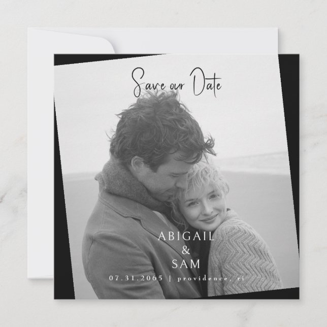  Black Modern Photo Wedding Square Save the Date Inbjudningar (Framsida)