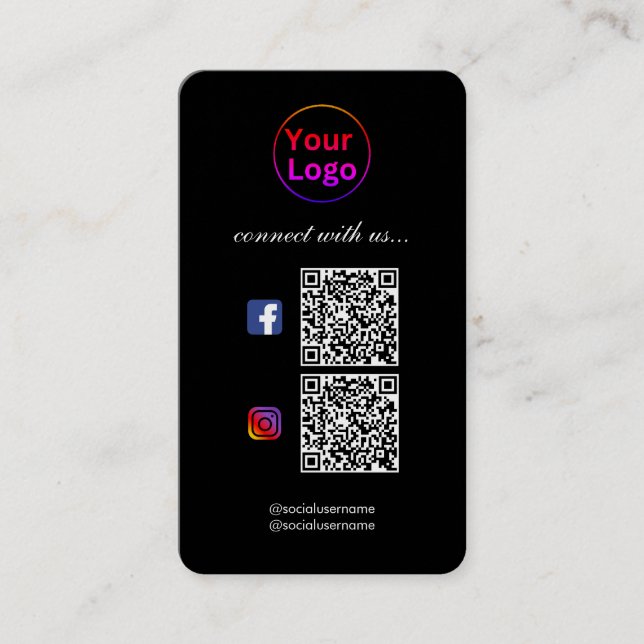Black Modern Professionell 2 QR CODE Visitkort (Framsida)