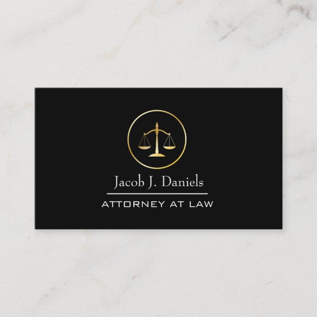 Black Modern Professionell Lawyer Attorney Busines Visitkort (Framsida)