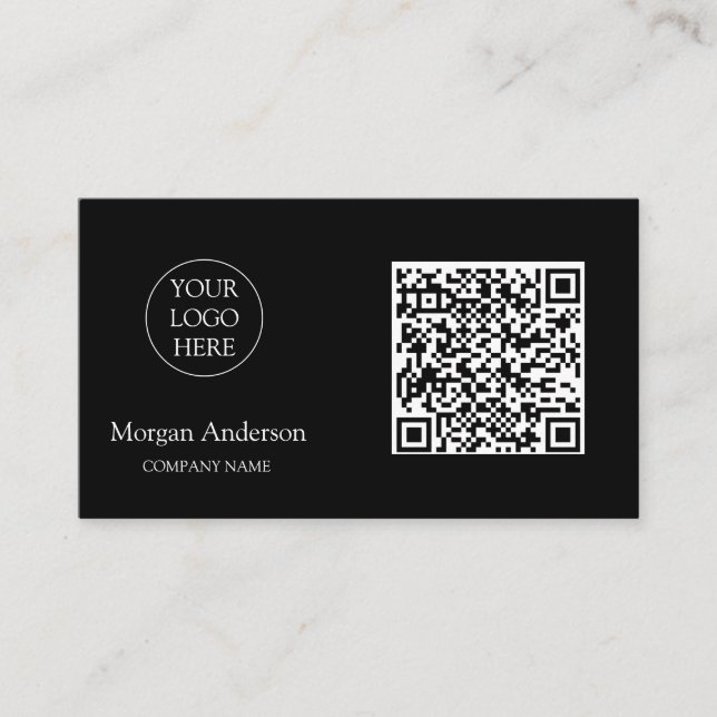 Black Modern Professionell QR Code Business Logoty Visitkort (Framsida)