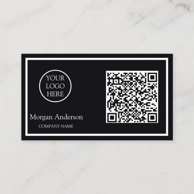 Black Modern Professionell QR Code Business Logoty Visitkort (Framsida)