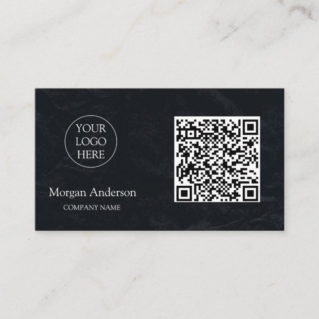 Black Modern Professionell QR Code Business Logoty Visitkort (Framsida)