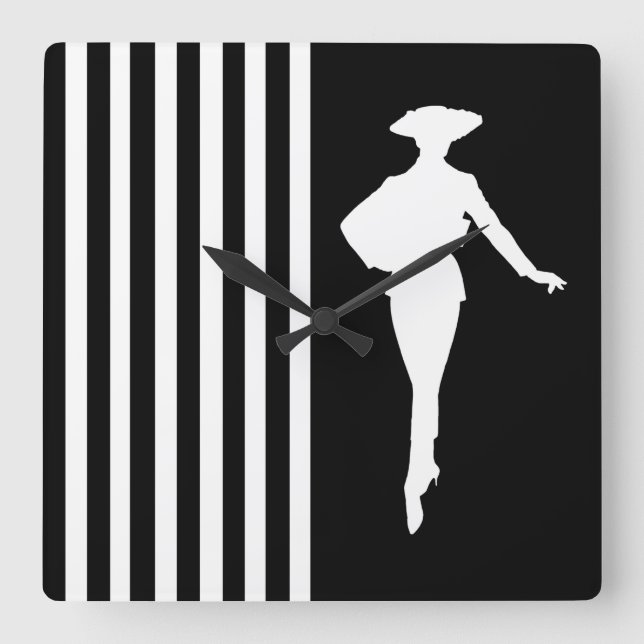 Black Modern Rand med Mode Silhouette Fyrkantig Klocka (Framsida)