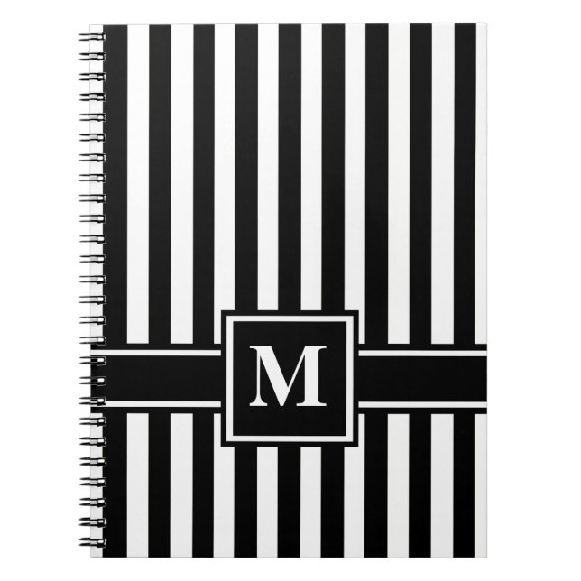 Black Modern Rand med Monogram Anteckningsbok Med Spiral (Framsidan)