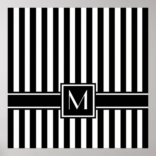Black Modern Rand med Monogram Poster (Framsidan)