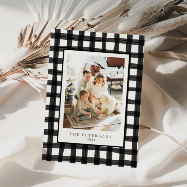 Black Modern Retro Pput Family Photo Julafton Julkort (Skapare uppladdad)