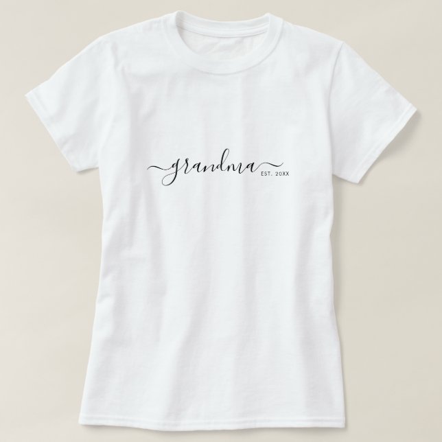 Black Modern Script Established Grandma T Shirt (Design framsida)