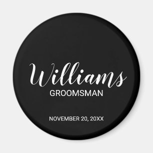 Black Modern Script Personlig Groomsman Magnet
