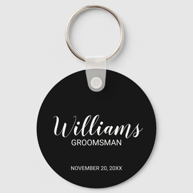 Black Modern Script Personlig Groomsman Nyckelring (Framsida)