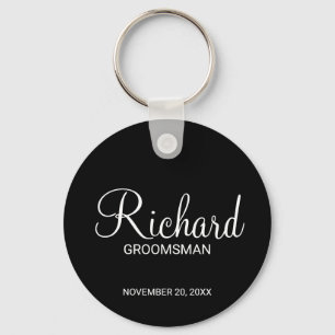 Black Modern Script Personlig Groomsman Nyckelring