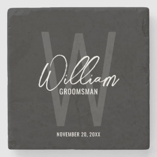 Black Modern Script Personlig Groomsmans Namn Stenunderlägg