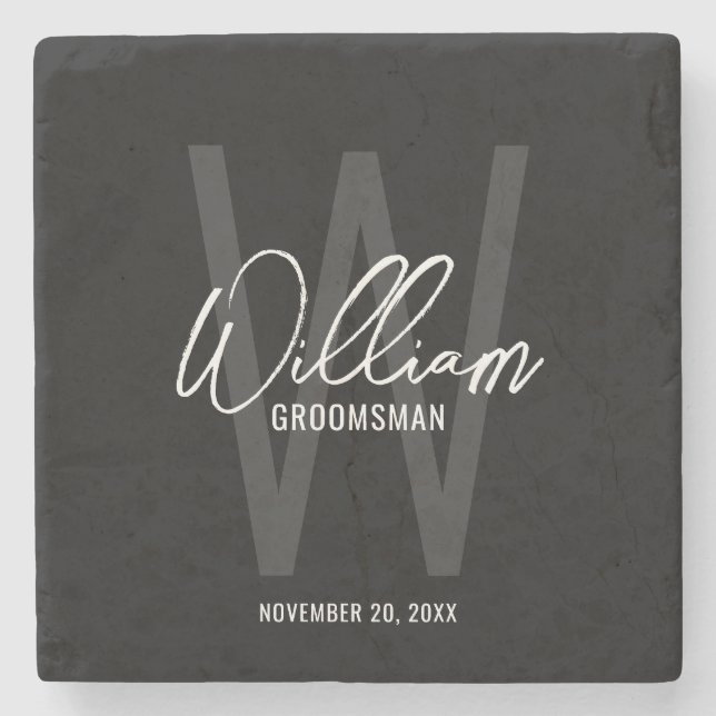 Black Modern Script Personlig Groomsmans Namn Stenunderlägg (Framsidan)