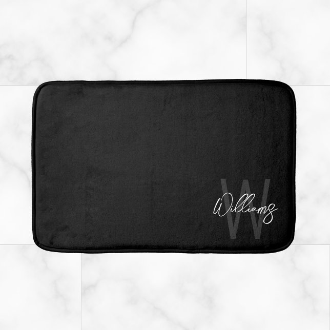 Black Modern Script Personlig Monogram och Namn Badrumsmatta (Skapare uppladdad)