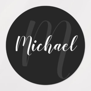 Black Modern Script Personlig Monogram och Namn Klistermärke