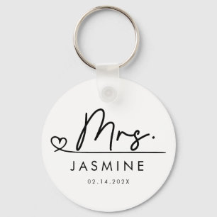 Black Modern Script Personligt bröllp Monogram Nyckelring