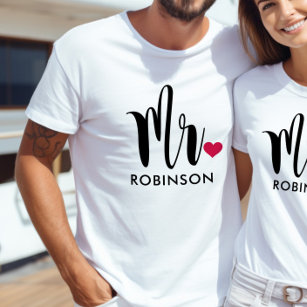 Black Modern Script Personligt bröllp Monogram T-shirt