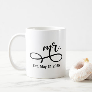 Black Modern Script Personligt bröllp Newlyed Kaffemugg