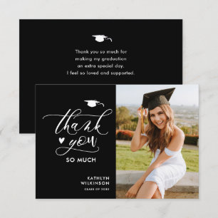 Black Modern Script Photo Minimalist Studenten Tack Kort