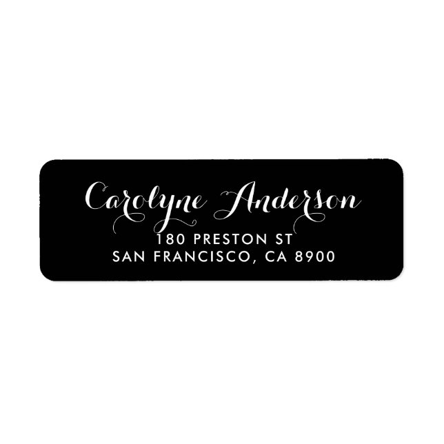 Black Modern Script Typography Returadress Etikett (Framsidan)
