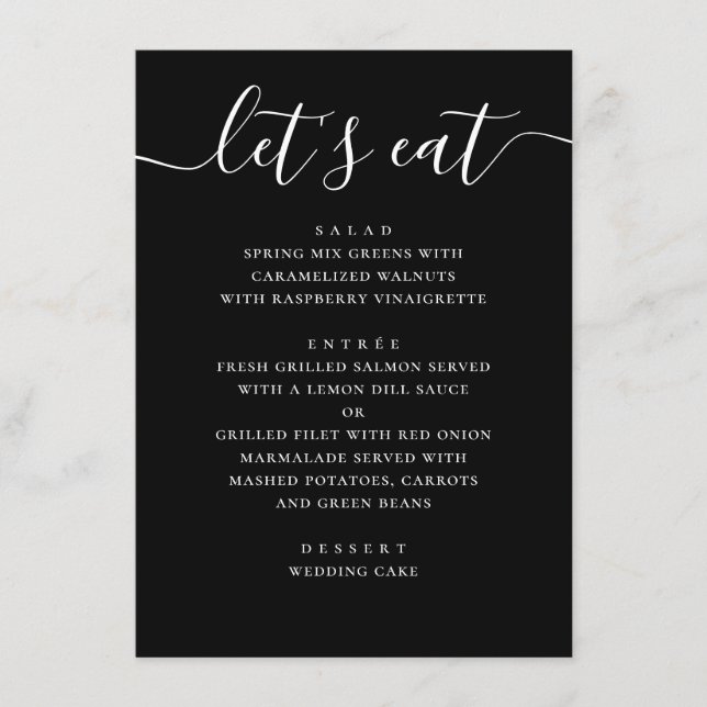 Black Modern Script Wedding | Minimalist Casual Meny (Framsida)