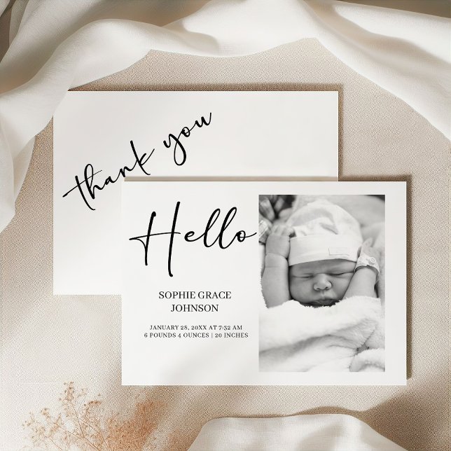 Black Modern Simple Script Baby Announcement Inbjudningar (Skapare uppladdad)