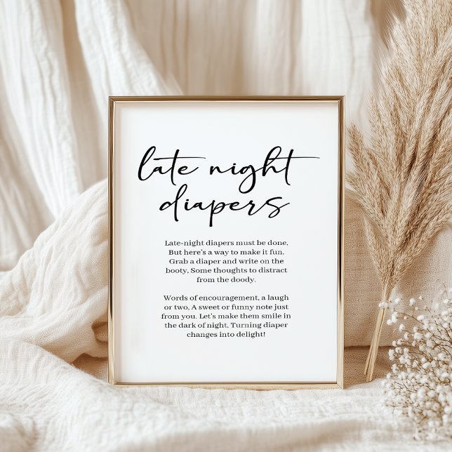 Black Modern Simple Script Baby Late Night Diaper Poster (Skapare uppladdad)