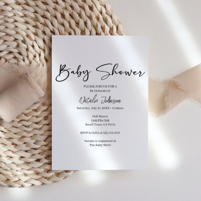 Black Modern Simple Script Baby Shower Invitation Inbjudningar (Skapare uppladdad)